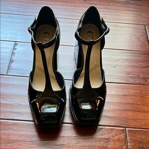 Black Patent Leather T-Strap Heels
